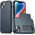 thumbnail image 1 of SaniMore for iPhone 15 6.1" Case with Card Holder, Slim Dual Layer Heavy Duty iPhone 15 2023 Wallet Case Hidden Sliding Credit Slot Protective Cover for Men Women, Darkblue, 1 of 10