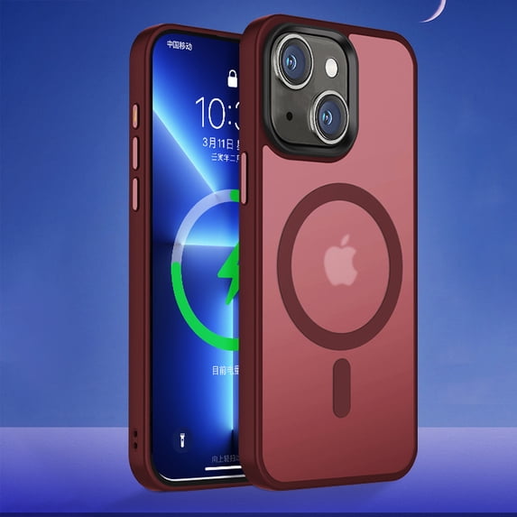 SaniMore for iPhone 15 6.1" Magnetic Case, Rugged PC Translucent Back Case with Wireless Charging Heavy Duty Full Body Protective Case for iPhone 15 Women Men, Winered