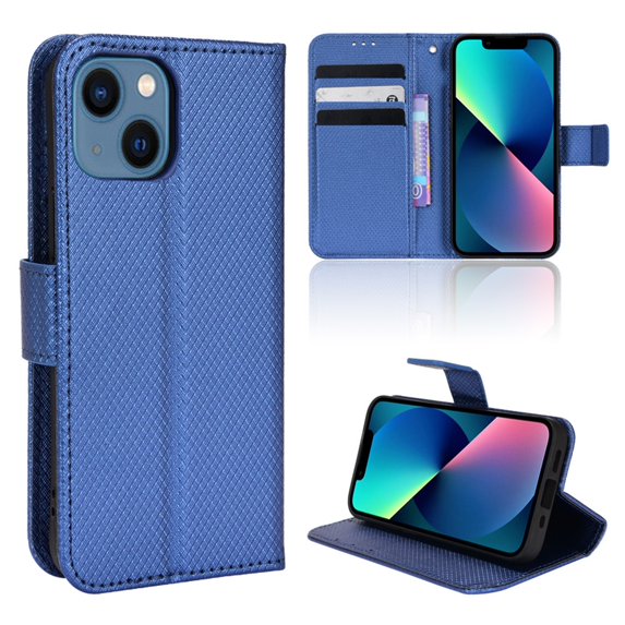 SaniMore for iPhone 15 6.1" PU Leather Case, Magnetic Closure Flip Wallet Cover with Wrist Strap Card Slot & Adjustable Kickstand All-Inclusive Protective Wallet Shell, Blue
