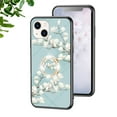 thumbnail image 1 of SaniMore for iPhone 15 Case, 31 Diamonds Glass Vehicle Magnetic Support Flexible TPU Flower Pattern Cover with 360° Rotatable Ring Kickstand Shockproof Protective Shell, Green Flower, 1 of 7