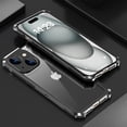 thumbnail image 1 of SaniMore for iPhone 15 Case, Aluminum Alloy Glass Backplane Transparent No-yellow Wireless Charing Slim Lightweight Drop Resistant Shockproof Anti-scratch Military Grade Protective Shell, Blackblack, 1 of 14