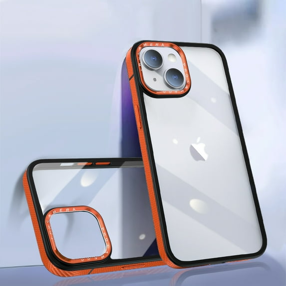 SaniMore for iPhone 15 Case, Anti-slip Carbon Fibre Bumper Crystal-clear Anti-yellow Backplane Anti-scratch Anti-greasy Shockproof Fall-resistant Slim Lightweight Hybird Shell, Orange