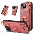thumbnail image 1 of SaniMore for iPhone 15 Case, Card Slots [Up to 2] Carabiner Finger Ring Stand Magnetic Car Mount PU Leather Skin Soft Shockproof TPU Anti-drop Anti-scratch Wallet Shell for iPhone 15 - Pink, 1 of 8