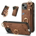 thumbnail image 1 of SaniMore for iPhone 15 Case, Card Slots [Up to 2] Carabiner Finger Ring Stand Magnetic Car Mount PU Leather Skin Soft Shockproof TPU Anti-drop Anti-scratch Wallet Shell for iPhone 15 - Brown, 1 of 8