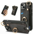 thumbnail image 1 of SaniMore for iPhone 15 Case, Card Slots [Up to 2] Carabiner Finger Ring Stand Magnetic Car Mount PU Leather Skin Soft Shockproof TPU Anti-drop Anti-scratch Wallet Shell for iPhone 15 - Black, 1 of 8