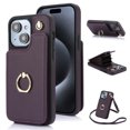 thumbnail image 1 of SaniMore for iPhone 15 Case, Luxury PU Leather Card Holders Flip Kickstand Metal Finger Ring Shockproof Drop Resistant Crossbody Lanyard for Girls Women Stylish Accordion Design, Purple, 1 of 7