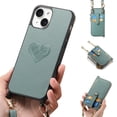 thumbnail image 1 of SaniMore for iPhone 15 Case, PU Leather Removeable Zipper Purse with Card Slots Crossbody Lanyard Shockproof Bumper Anti-drop Love Heart Stylish for Girls Women Wallet Cover for iPhone 15, Green, 1 of 8