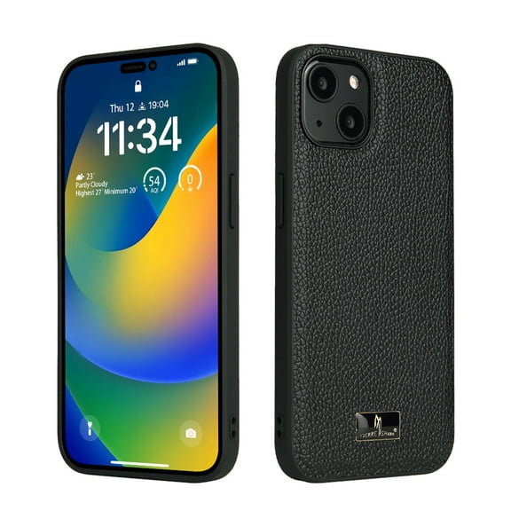 SaniMore for iPhone 15 Case, PU Leather Rugged PC Shockproof Tough Anti-Fingerprint Ultra Slim Lightweight Luxury Anti-scratch Wear-resistant Durable Cover for iPhone 15, Woven Black