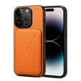 thumbnail image 1 of SaniMore for iPhone 15 Case, PU Leather Skin & Rugged PC Backplane Card Slots [Up to 2] Shockproof Anti-fall Flip Kickstand Slim Lightweight Business Shell for iPhone 15, Orange, 1 of 6