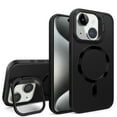 thumbnail image 1 of SaniMore for iPhone 15 Case, Rugged Frosted PC Magafe Shell, Camera Lens Protection with Foldable Bracket, Wireless Charging Magnetic Car Mount Shockproof Anti-fall, Black, 1 of 8