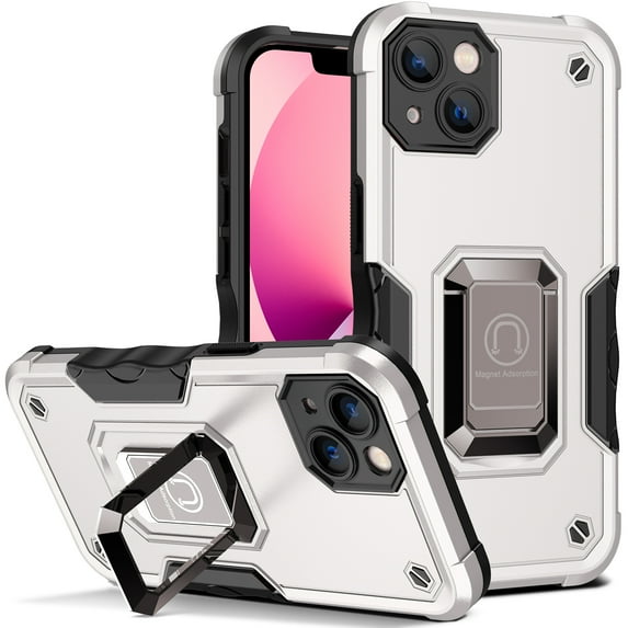 SaniMore for iPhone 15 Case, iPhone 15 Case with Kickstand Armor Magnetic Ring Rugged Protective Military Grade Shockproof Case for iPhone 15 6.1" 2023, White