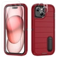 thumbnail image 1 of SaniMore for iPhone 15 Hybird Case, [Tempered Glass Screen Protector] Rugged PC Back Shockproof TPU Shell Hidden Kickstand Drop Resistant Anti-slip Heavy Duty Protective Cover, C-Red/Black, 1 of 9