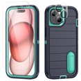 thumbnail image 1 of SaniMore for iPhone 15 Hybird Case, [Tempered Glass Screen Protector] Rugged PC Back Shockproof TPU Shell Hidden Kickstand Drop Resistant Anti-slip Heavy Duty Protective Cover, D-Darkvblue/Cyan, 1 of 9