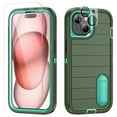thumbnail image 1 of SaniMore for iPhone 15 Hybird Case, [Tempered Glass Screen Protector] Rugged PC Back Shockproof TPU Shell Hidden Kickstand Drop Resistant Anti-slip Heavy Duty Protective Cover, F-Green/Cyan, 1 of 9