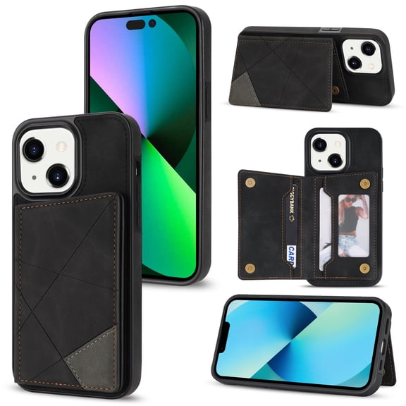 SaniMore for iPhone 15 PU Leather Case RFID Blocking, Back Magnetic Button Flip Wallet Cover Built-in Card Slot & Multi-Angle Kickstand Ultra-Thin Full Body Protective Shell, Black