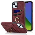 thumbnail image 1 of SaniMore for iPhone 15 PU Leather Case, Wallet Cover Built-in 2 Card Slots & 360° Rotatable Ring Kickstand 360° All-Inclusive Protective Shell for iPhone 15 Women Men, Winered, 1 of 10