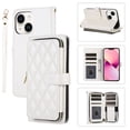 thumbnail image 1 of SaniMore for iPhone 15 Plus（2023) Buisness Case, Zipper Purse [Card Holders] Magnetic Clasp Flip Kickstand Wrist/Crossbody Lanyard PU Leather Wear-resistant Full Body Protective Wallet Shell, White, 1 of 12