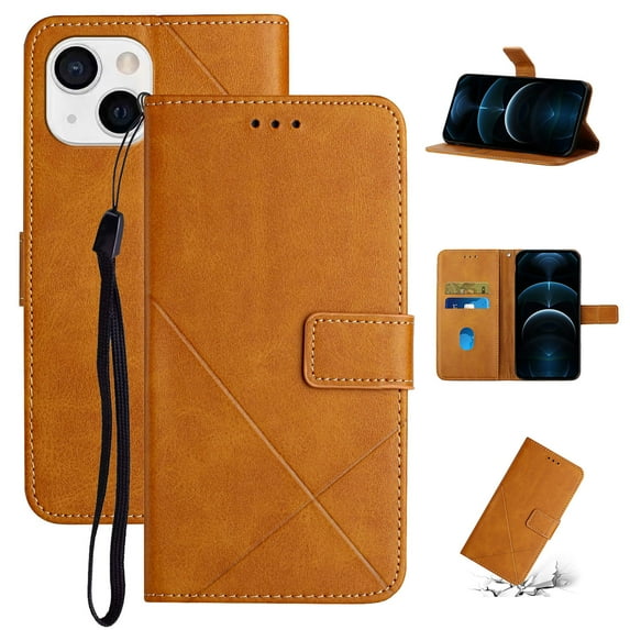 SaniMore for iPhone 15 Plus (6.7" 2022) Wallet Case with Wrist Strap Magnetic Clasp, Card Slots PU Leather Skin Shockproof TPU Inner Anti-drop Flip Stand Business Shell Wear-resistant - Yellow