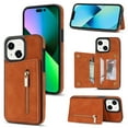 thumbnail image 1 of SaniMore for iPhone 15 Plus 6.7" 2023 Back Case with Zipper Card Pokcet Flip Wallet/Kickstand Shock Absorption Anti-fall Retro PU Leather Wear-resistant Shell for iPhone 15 Plus, Brown, 1 of 7