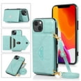 thumbnail image 1 of SaniMore for iPhone 15 Plus 6.7" 2023 Case with Back Folding Card Pocket Kickstand Detachable Adjustable Crossbody Shoulder Strap PU Leather Shockproof Slim Wallet Cover, Mint, 1 of 10