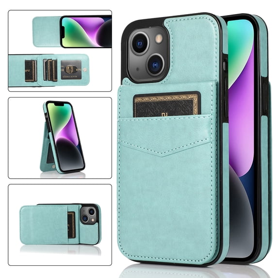 SaniMore for iPhone 15 Plus 6.7" 2023 Case, Card Slots Case with Flip Kickstand Premium PU Leather Magnetic Clasp Anti-scratch Anti-drop Heavy Duty Protective Case for iPhone 15 Plus, Mint