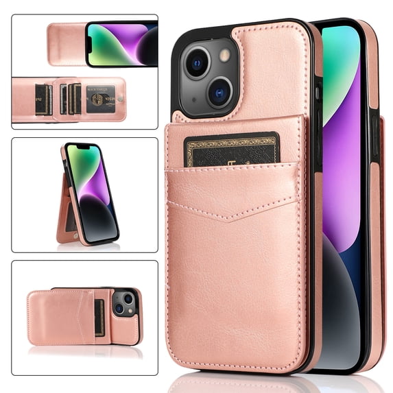 SaniMore for iPhone 15 Plus 6.7" 2023 Case, Card Slots Case with Flip Kickstand Premium PU Leather Magnetic Clasp Anti-scratch Anti-drop Heavy Duty Protective Case for iPhone 15 Plus, Rosegold