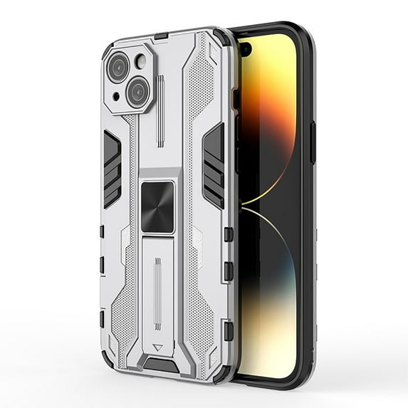 SaniMore for iPhone 15 Plus 6.7" 2023 Case with Hidden Bracket, Manetic Car Mount Hybird Heavy Duty Protective Tri-layer Shockproof Drop-proof Cover for iPhone 15 Plus, Silver
