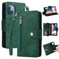 thumbnail image 1 of SaniMore for iPhone 15 Plus (6.7" 2023) Case, PU Leather 2 in 1 Zipper Wallet Removeable Wris Strap Card Slots Cash Pocket Kickstand Shockproof Anti-fall Full Protective Shell, Green, 1 of 15