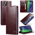 thumbnail image 1 of SaniMore for iPhone 15 Plus (6.7" 2023) Case, PU Leather Auto-magnet Full Protection Flip Kickstand Card & Cash Slots, Retro Shockproof Anti-fall Wallet Business Shell, Winered, 1 of 9
