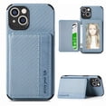 thumbnail image 1 of SaniMore for iPhone 15 Plus (6.7" 2023) Case, PU Leather Carbon Fibre Pattern, Flip Wallet Card Slots RFID Blocking Magnetic Car Mount Shockproof Anti-fall Protective Shell, Blue, 1 of 10