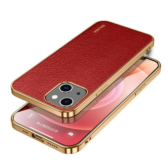 SaniMore for iPhone 15 Plus (6.7" 2023) Case, PU Leather Skin & Metal Bumper Shockproof PC Backplane, Wireless Charging Slim Magnetic Vintage Shell, Anti-drop Anti-scratch Cover, Red
