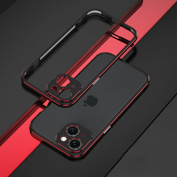 SaniMore for iPhone 15 Plus 6.7" 2023 Metal Bumper Frame + Lens Protector Case Heavy Duty Protectiive Anti-shock Drop Resistant Ultra-thin Design for Women Men, Black+Red