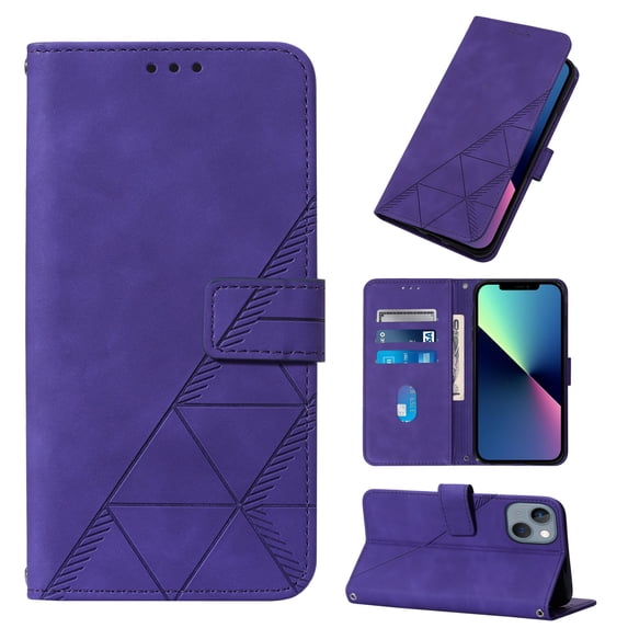 SaniMore for iPhone 15 Plus 6.7" Case Wireless Charging Support, Magnetic Flip Wallet Card Holder PU Leather Cover Built-in Kickstand & Wrist Strap Full Body Protective Shell, Purple