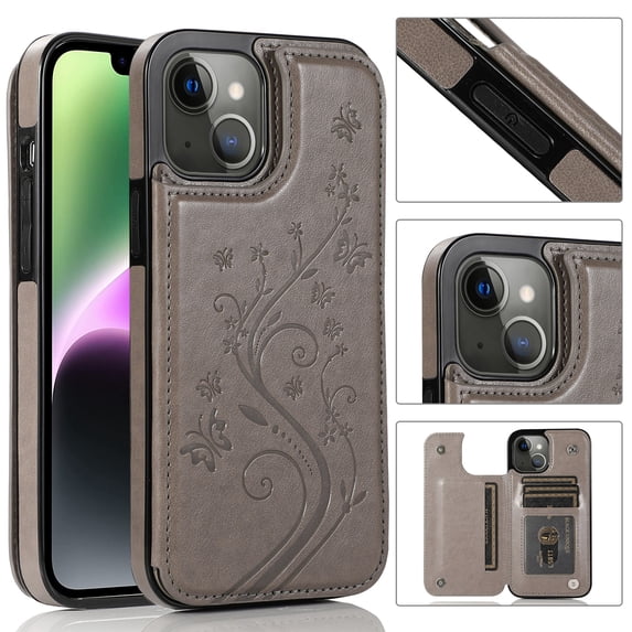 SaniMore for iPhone 15 Plus 6.7" Magnetic Wallet Case, PU Leather Case with Card Slot & Kickstand Shockproof Protective Case for iPhone 15 Plus Women Ladies, Gray