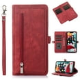 thumbnail image 1 of SaniMore iPhone 15 Plus Business Case (6.6" 2023), Zipper Wallet + Magnetic Clasp + Card Slots + Flip Kickstand + Wrist/Crossbody Strap [Shockproof Anti-fall] Full-body Protective Shell, Red, 1 of 8