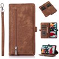 thumbnail image 1 of SaniMore iPhone 15 Plus Business Case (6.6" 2023), Zipper Wallet + Magnetic Clasp + Card Slots + Flip Kickstand + Wrist/Crossbody Strap [Shockproof Anti-fall] Full-body Protective Shell, Brown, 1 of 7