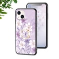 thumbnail image 1 of SaniMore for iPhone 15 Plus Case, 31 Diamonds Glass Vehicle Magnetic Support Flexible TPU Flower Pattern Cover with 360° Rotatable Ring Kickstand Shockproof Protective Shell, Purple Flower, 1 of 7