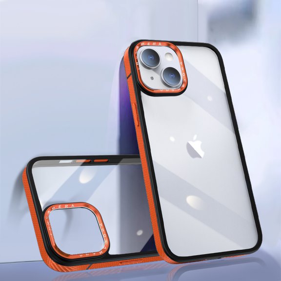 SaniMore for iPhone 15 Plus Case, Anti-slip Carbon Fibre Bumper Crystal-clear Anti-yellow Backplane Anti-scratch Anti-greasy Shockproof Fall-resistant Slim Lightweight Hybird Shell, Orange