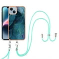 thumbnail image 1 of SaniMore for iPhone 15 Plus Case, Marble Pattern 3 in 1 Heavy Duty Shockproof Full Body Hard PC IMD Bumper Crossbody Lanyard Women Girls Shockproof Cover for iPhone 15 Plus, Green, 1 of 7