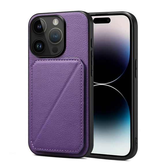 SaniMore for iPhone 15 Plus Case, PU Leather Skin & Rugged PC Backplane Card Slots [Up to 2] Shockproof Anti-fall Flip Kickstand Slim Lightweight Business Shell for iPhone 15 Plus, Purple