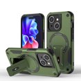 thumbnail image 1 of SaniMore for iPhone 15 Plus Case with Tempered Glass Screen Protector Magnetic Plate [Wireless Charging] Rotating Kickstand Dual-layer PC TPU Shockproof Military Drop Resistant Stand Shell, Armygreen, 1 of 8