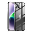 thumbnail image 1 of SaniMore for iPhone 15 Plus Case Transparent [Not Yellowing Technology] [CD Loop+Safety Lock] [Electroplating Metal Bumper], Rugged PC Cover Tempered Glass Camera Lens Protector Shockproof Case,Black, 1 of 9