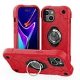 thumbnail image 1 of SaniMore for iPhone 15 Plus Case, Tri-layer Hybird PC TPU Heavy Duty Protective Cover with Tempered Glass Screen Protector (2PCS) + Rotating Ring Kickstand Drop Resistant Shockproof, Red+Black, 1 of 6