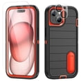 thumbnail image 1 of SaniMore for iPhone 15 Plus Hybird Case, [Tempered Glass Screen Protector] Rugged PC Back Shockproof TPU Shell Hidden Kickstand Drop Resistant Anti-slip Heavy Duty Protective Cover, A-Black/Orange, 1 of 9
