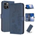 thumbnail image 1 of SaniMore for iPhone 15 Plus Wallet Case, PU Leather Embossed Flower Adjustable Stand Card Slots Cash Pocket Business Shell Styllish Full Protective Shockproof Anti-drop TPU Inner Retro Design, Blue, 1 of 11