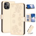 thumbnail image 1 of SaniMore for iPhone 15 Plus Wallet Case, PU Leather Embossed Flower Adjustable Stand Card Slots Cash Pocket Business Shell Styllish Full Protective Shockproof Anti-drop TPU Inner Retro Design, Gold, 1 of 11