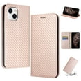 thumbnail image 1 of SaniMore for iPhone 15 Plus Wallet Case, Wrist Strap Magnetic Clasp, Card Slots Carbon Fibre Shockproof TPU Anti-drop Anti-scractch Stand Business Full Protective Shell for iPhone 15 Plus, Rosegold, 1 of 10