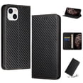 thumbnail image 1 of SaniMore for iPhone 15 Plus Wallet Case, Wrist Strap Magnetic Clasp, Card Slots Carbon Fibre Skin Shockproof TPU Anti-drop Anti-scractch Stand Business Full Protective Shell for iPhone 15 Plus, Black, 1 of 10