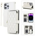 thumbnail image 1 of SaniMore for iPhone 15 Pro（2023) Buisness Case, Zipper Purse [Card Holders] Magnetic Clasp Flip Kickstand Wrist/Crossbody Lanyard PU Leather Wear-resistant Full Body Protective Wallet Shell, White, 1 of 12