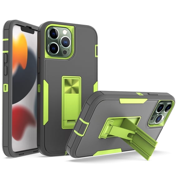 SaniMore for iPhone 15 Pro (6.1" 2023) Case, Hidden Bracket Magnetic Car Holder Dust Cover 3-layer Heavy Duty Protective Rugged Anti-fall Shock Absorption Cover for iPhone 15 Pro, Gray/Green